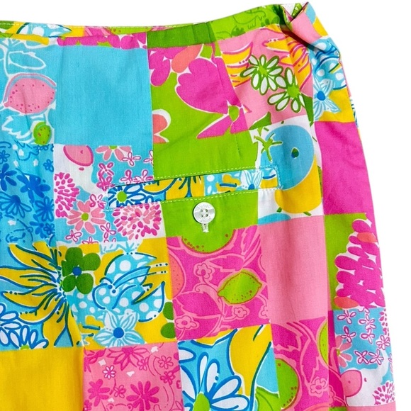 Lilly Pulitzer Vtg 90’s pink blue green Multicolor Patchwork A-Line Skirt 14 - Picture 3 of 6